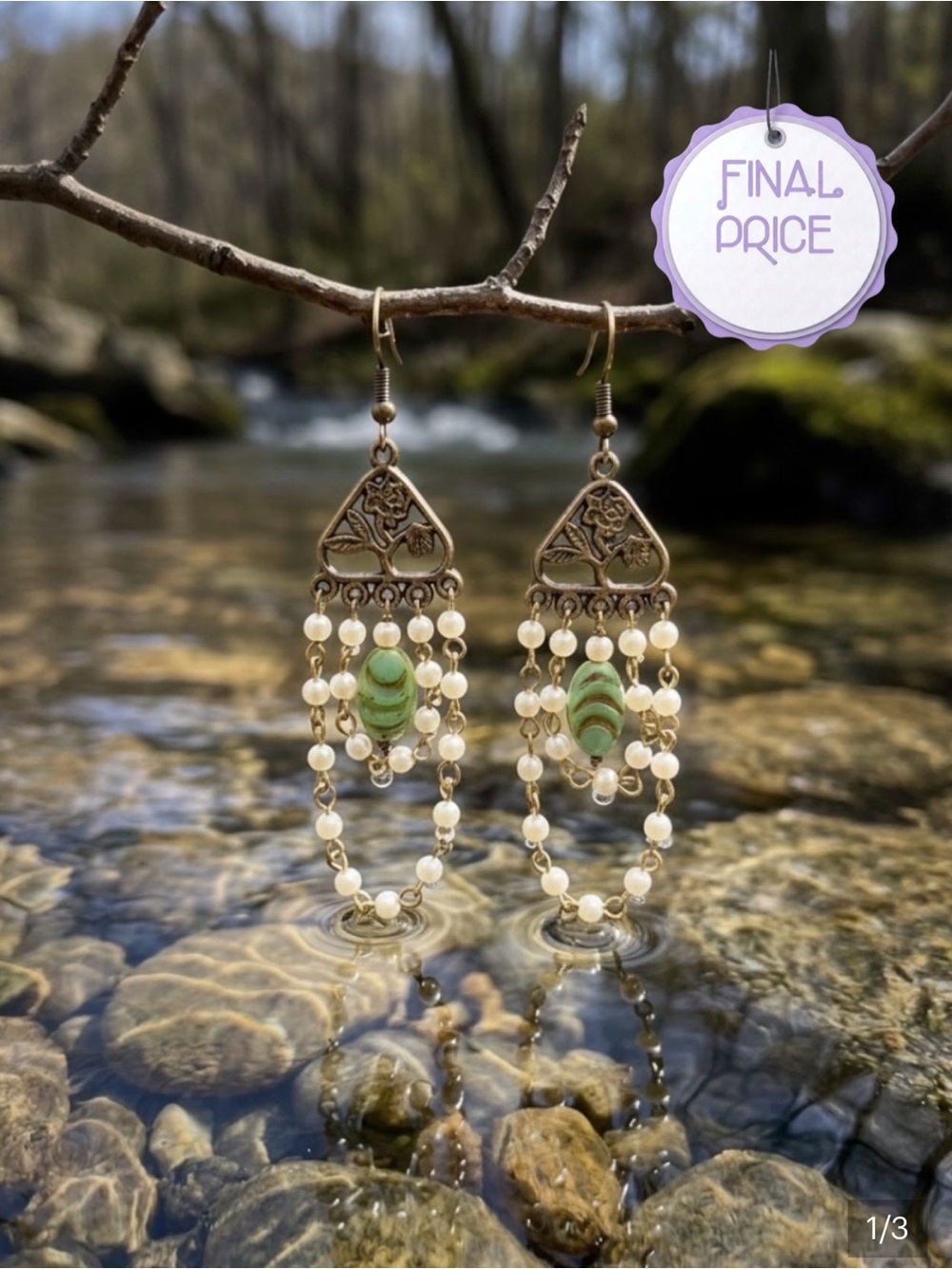 Bohemian Green Beaded Chandelier Earrings